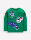 T-shirt imprimé à manches longues-Trains vert pin
