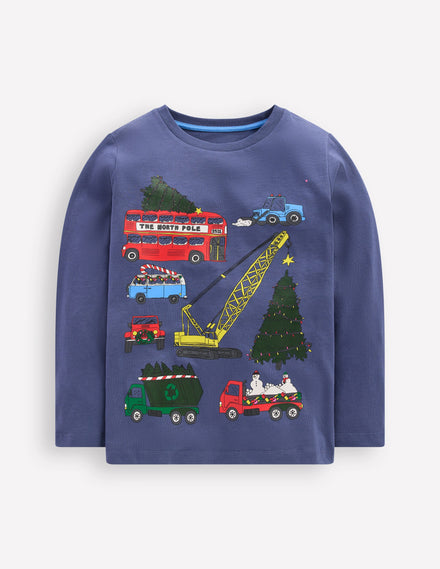 Langarmshirt mit Druck-Weihnachten Fahrzeuge