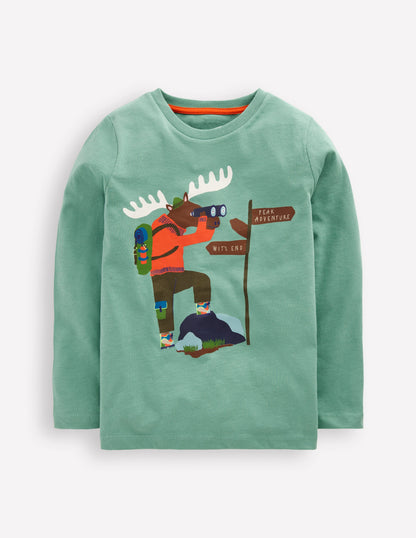 Langarmshirt mit Druck-Ölblau Elch Entdecker-1
