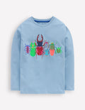 T-shirt manches longues à imprimé riso-Insectes bleu glacier