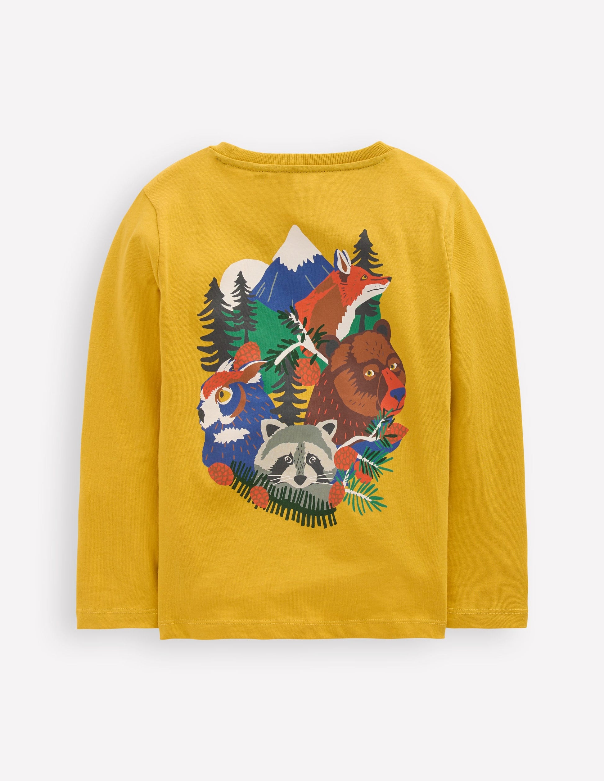 T-Shirt mit Druck auf Vorder- und Rückseite-Ölgelb Berg Tiere-2