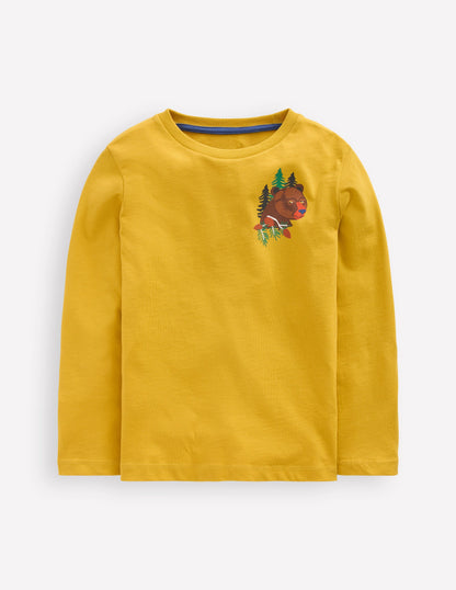 T-Shirt mit Druck auf Vorder- und Rückseite-Ölgelb Berg Tiere-1