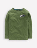 T-Shirt vorne & hinten-Grün Vulkan Dino