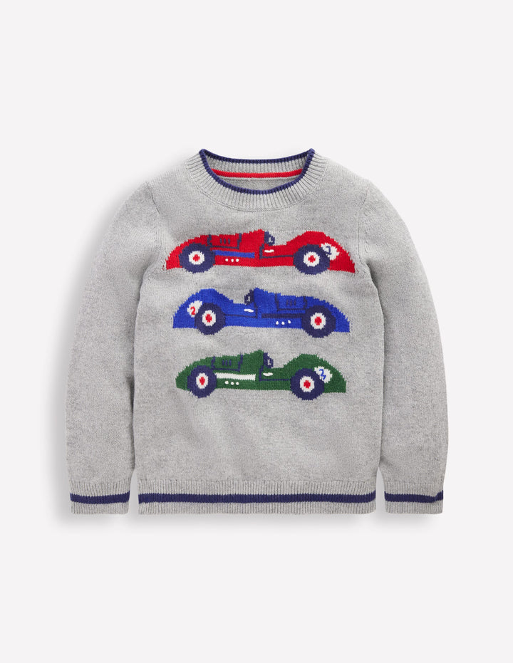Origineller Pullover mit Logo-Grau Meliert Autos