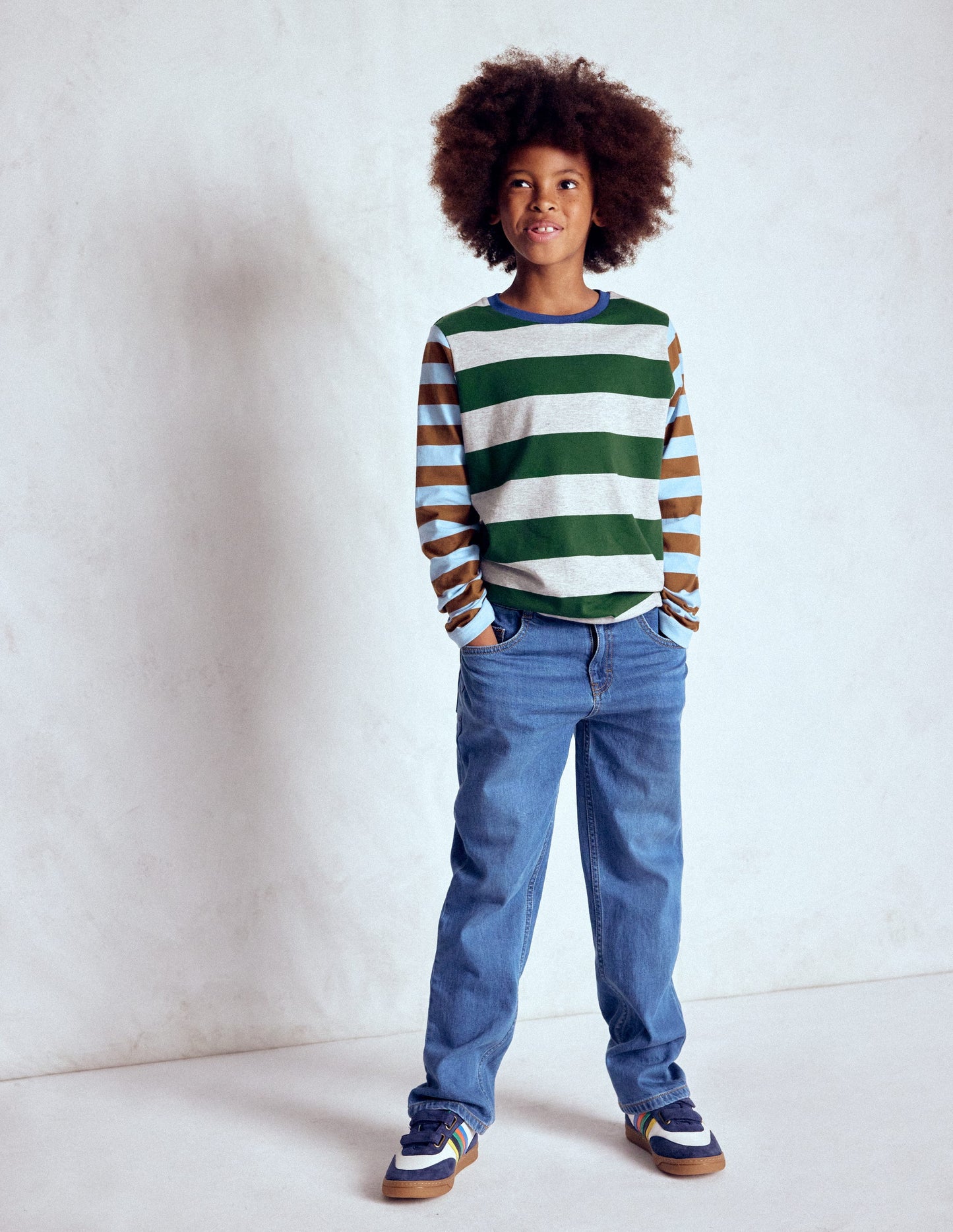 Kuddelmuddel-Langarmshirt-Versetzt bunt gestreift