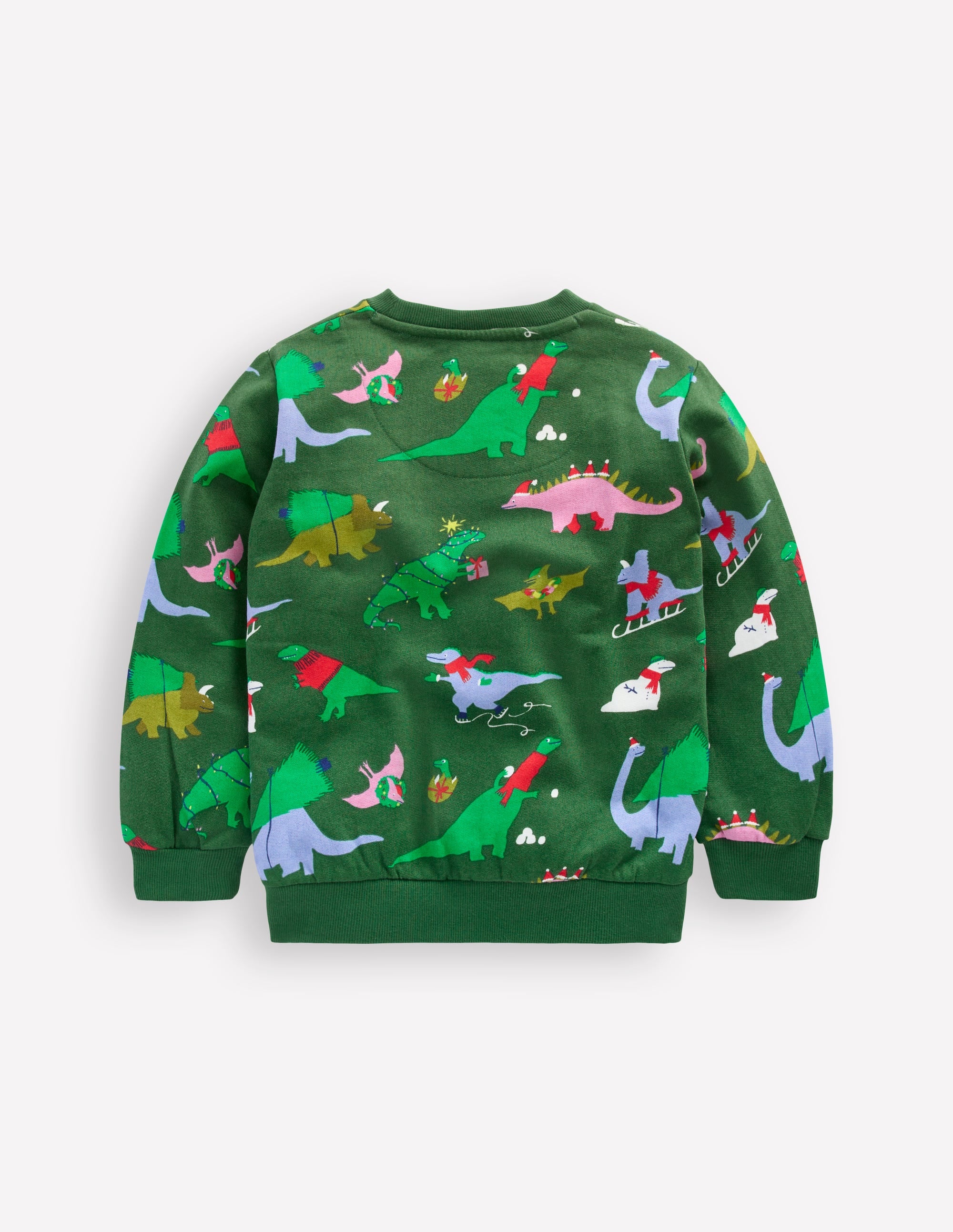 Bedrucktes Sweatshirt für den Alltag-Weinblattgrün Weihnachtsdinos - Image 2