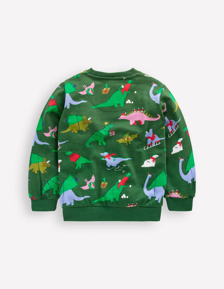 Bedrucktes Sweatshirt für den Alltag-Weinblattgrün Weihnachtsdinos