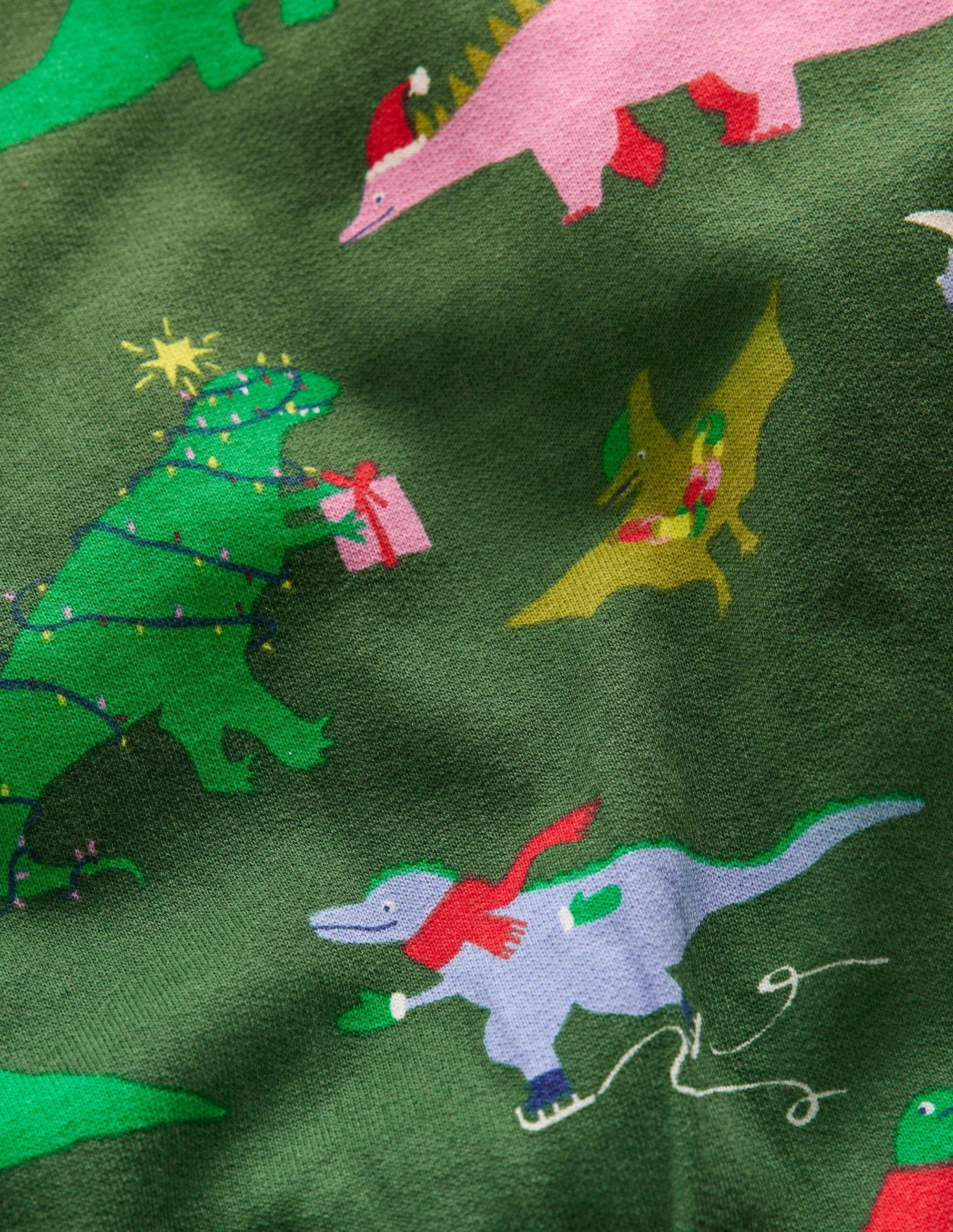 Bedrucktes Sweatshirt für den Alltag-Weinblattgrün Weihnachtsdinos - Image 3