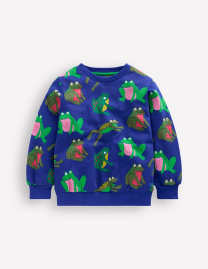 Bedrucktes Sweatshirt für den Alltag-Leuchtendes Blau Frösche-1