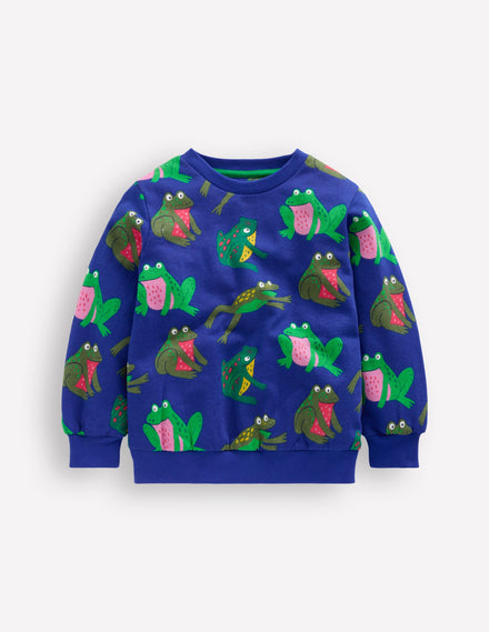 Bedrucktes Sweatshirt für den Alltag-Leuchtendes Blau Frösche