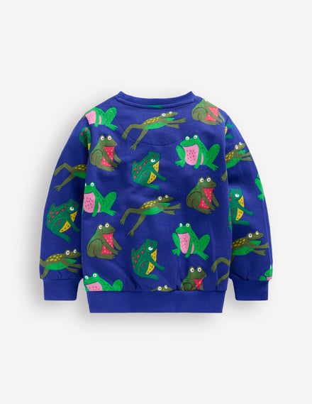 Bedrucktes Sweatshirt für den Alltag-Leuchtendes Blau Frösche