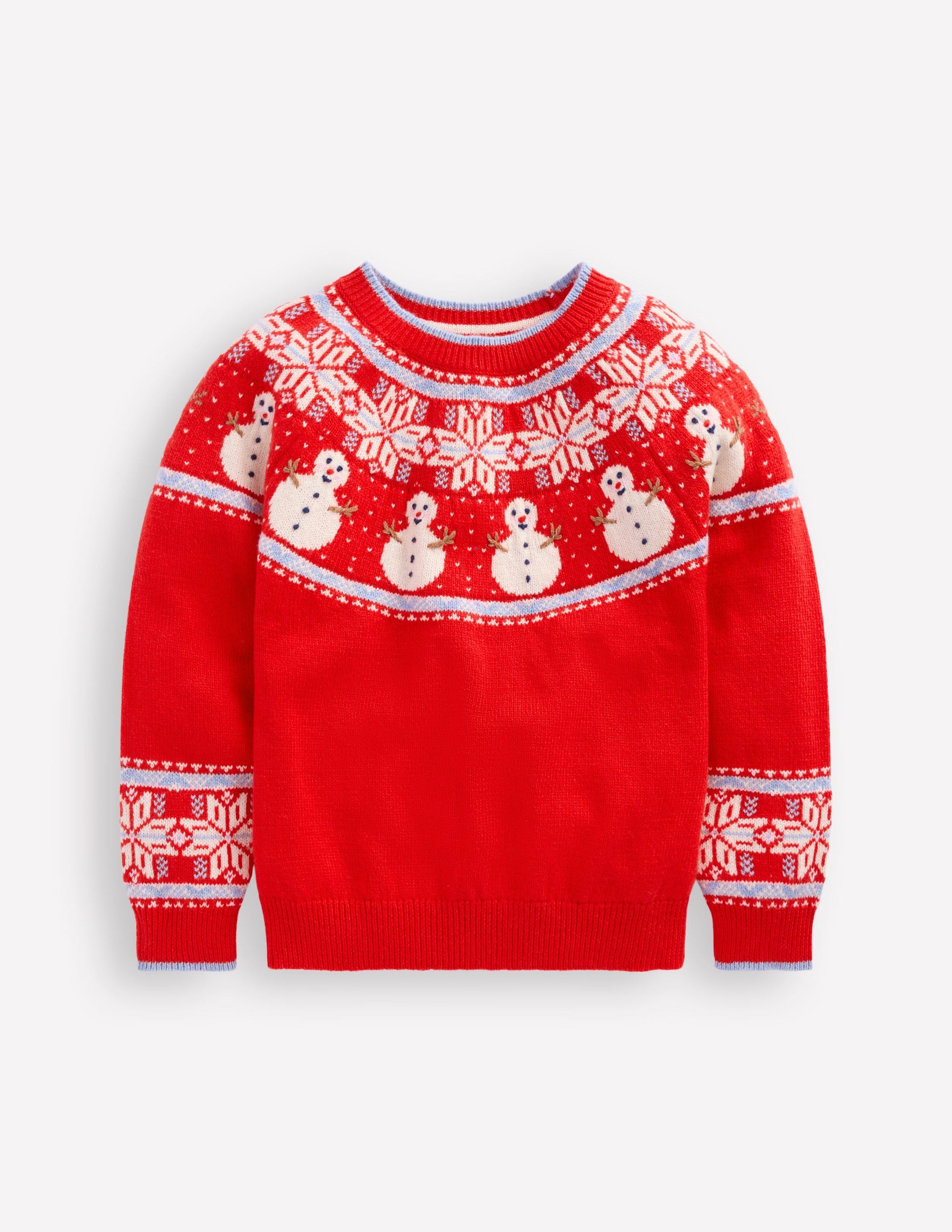 Fair-Isle-Pullover-Mohnblumenrot Schneemänner-2