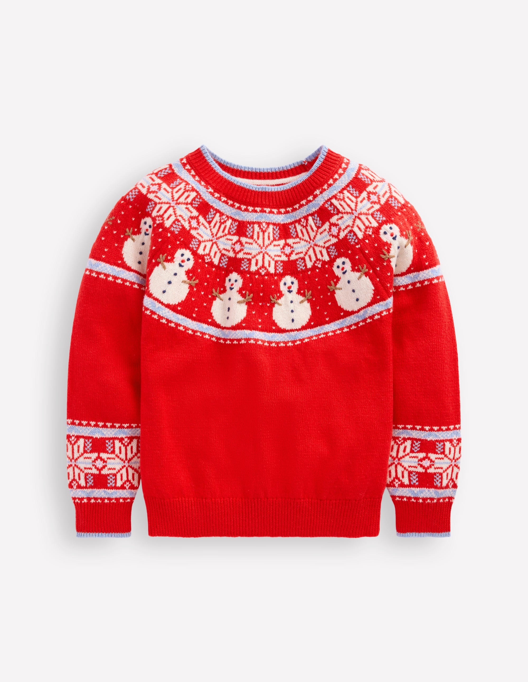 Fair-Isle-Pullover-Mohnblumenrot Schneemänner - Image 1