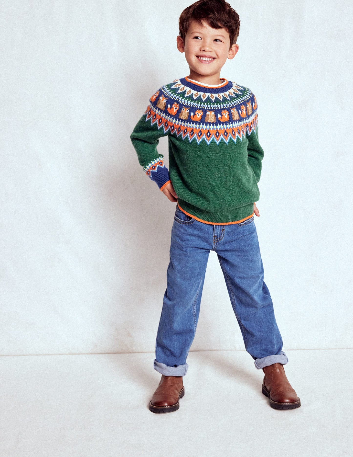 Pull motif jacquard-Bois vert joyau