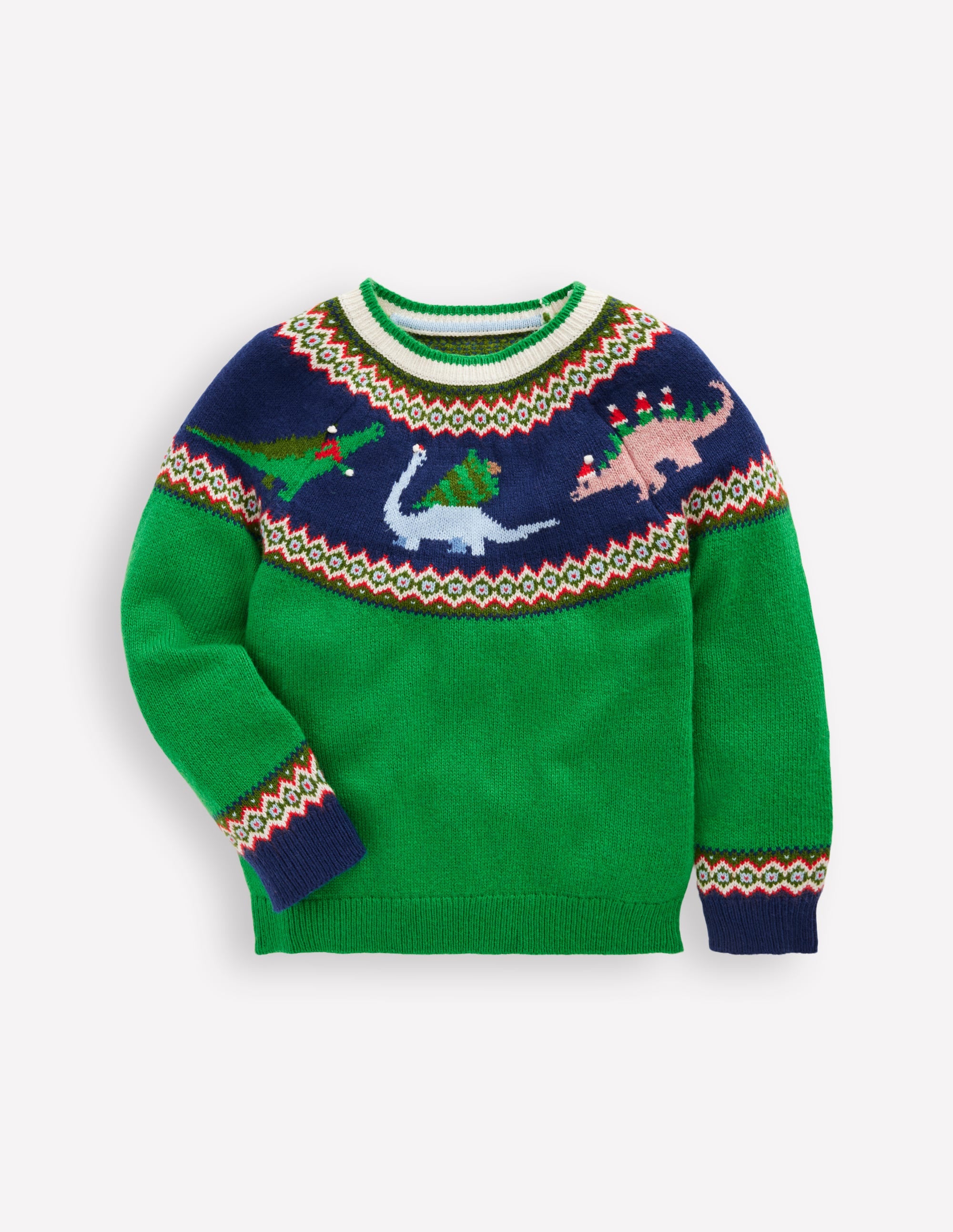 Fair-Isle-Pullover-Blassgrün Dinosaurier - Image 1