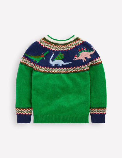 Pull motif jacquard-Dinosaure vert printemps-2