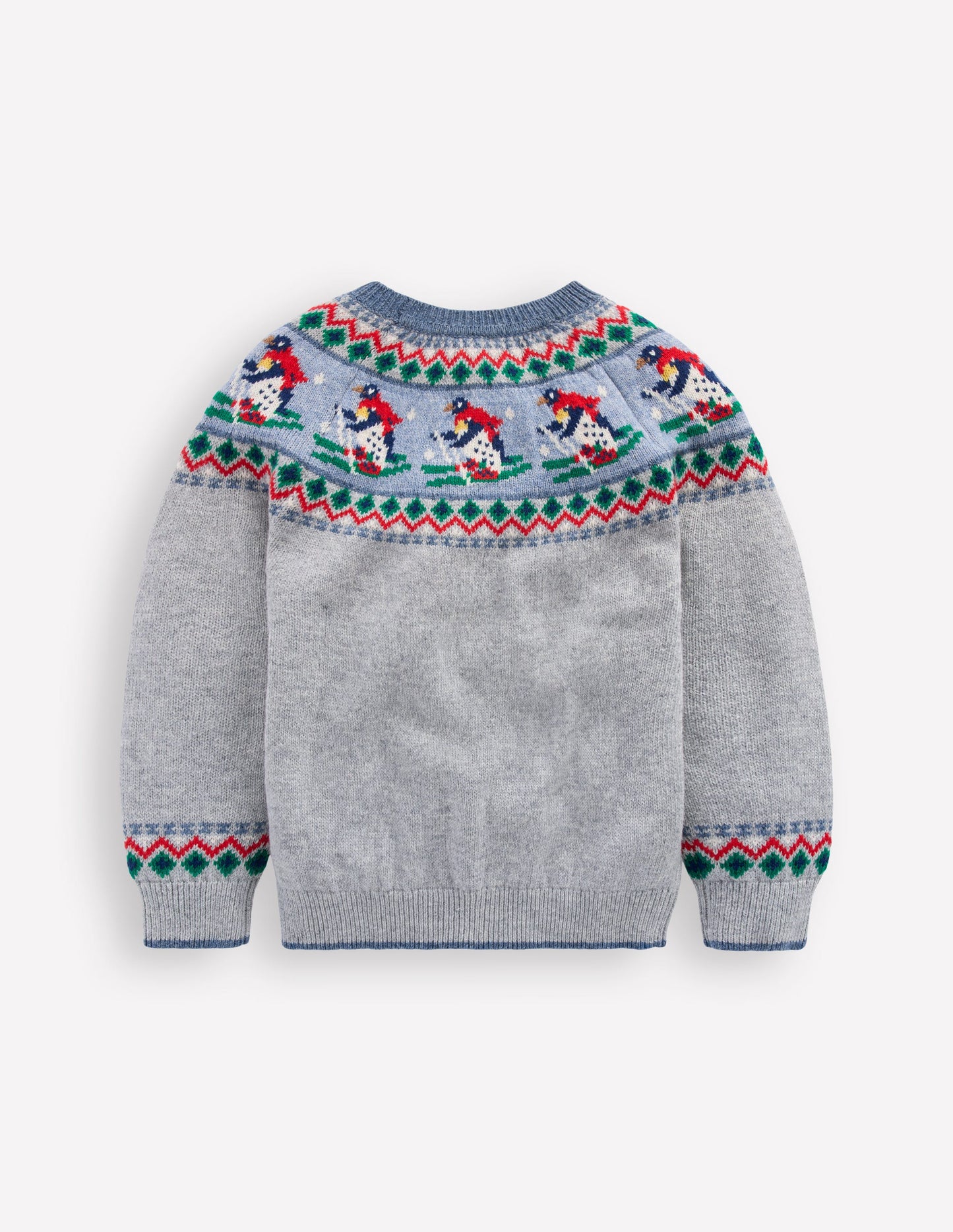 Pull motif jacquard-Pingouins à ski gris chiné