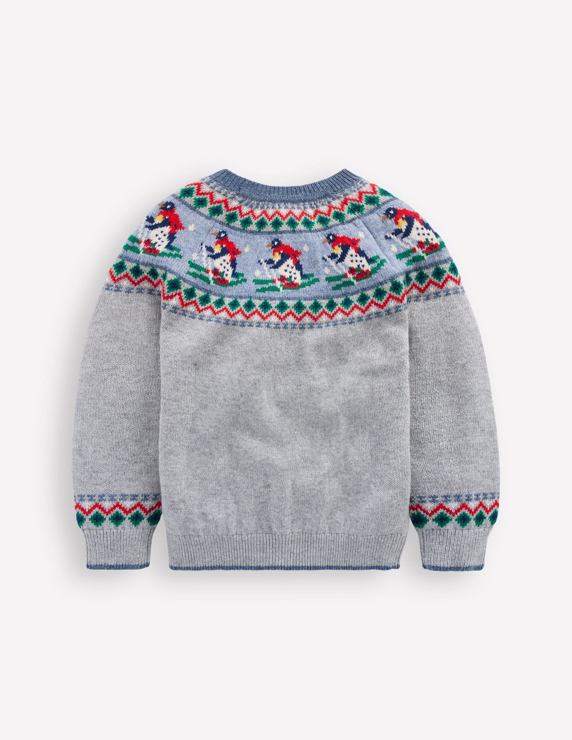 Pull motif jacquard-Pingouins à ski gris chiné-2