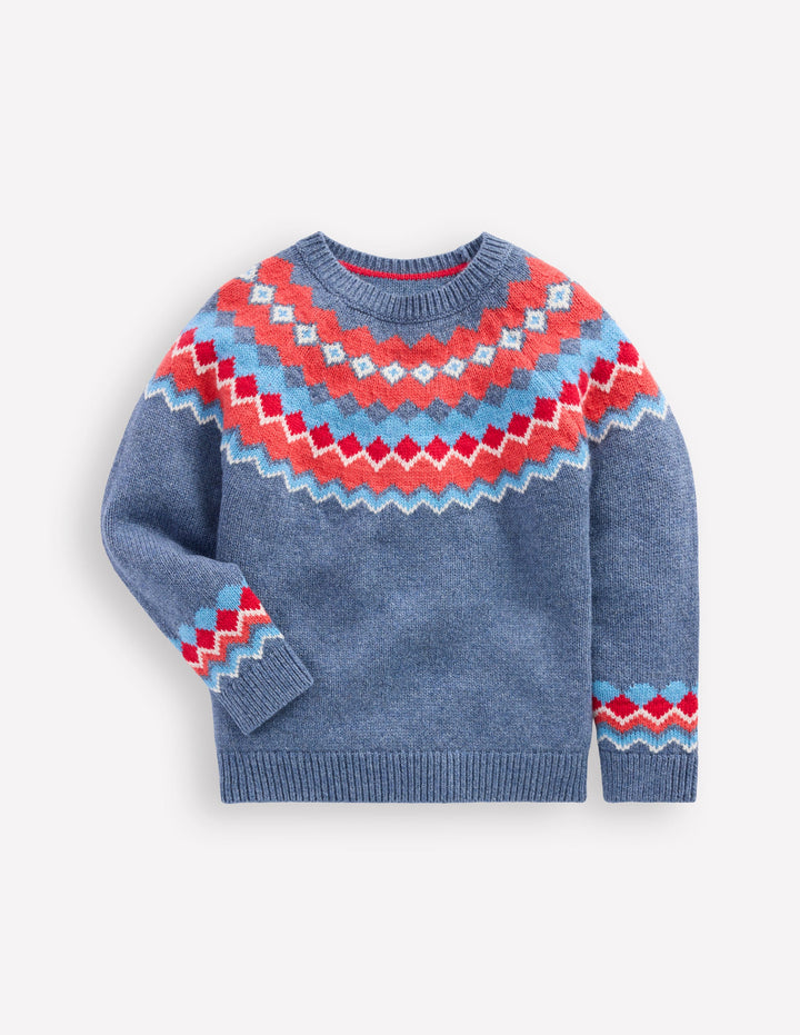 Fair-Isle-Pullover-Blau Klassisch Fair Isle