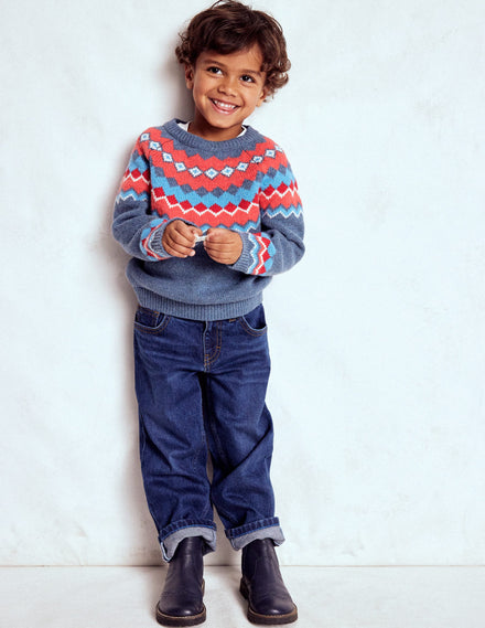 Fair-Isle-Pullover-Blau Klassisch Fair Isle