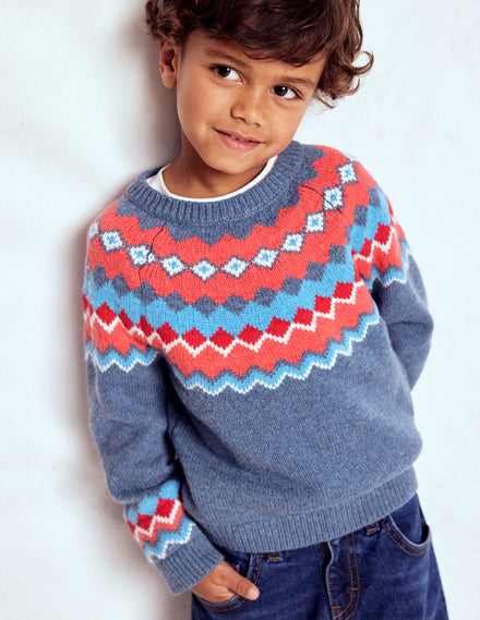Fair-Isle-Pullover-Blau Klassisch Fair Isle