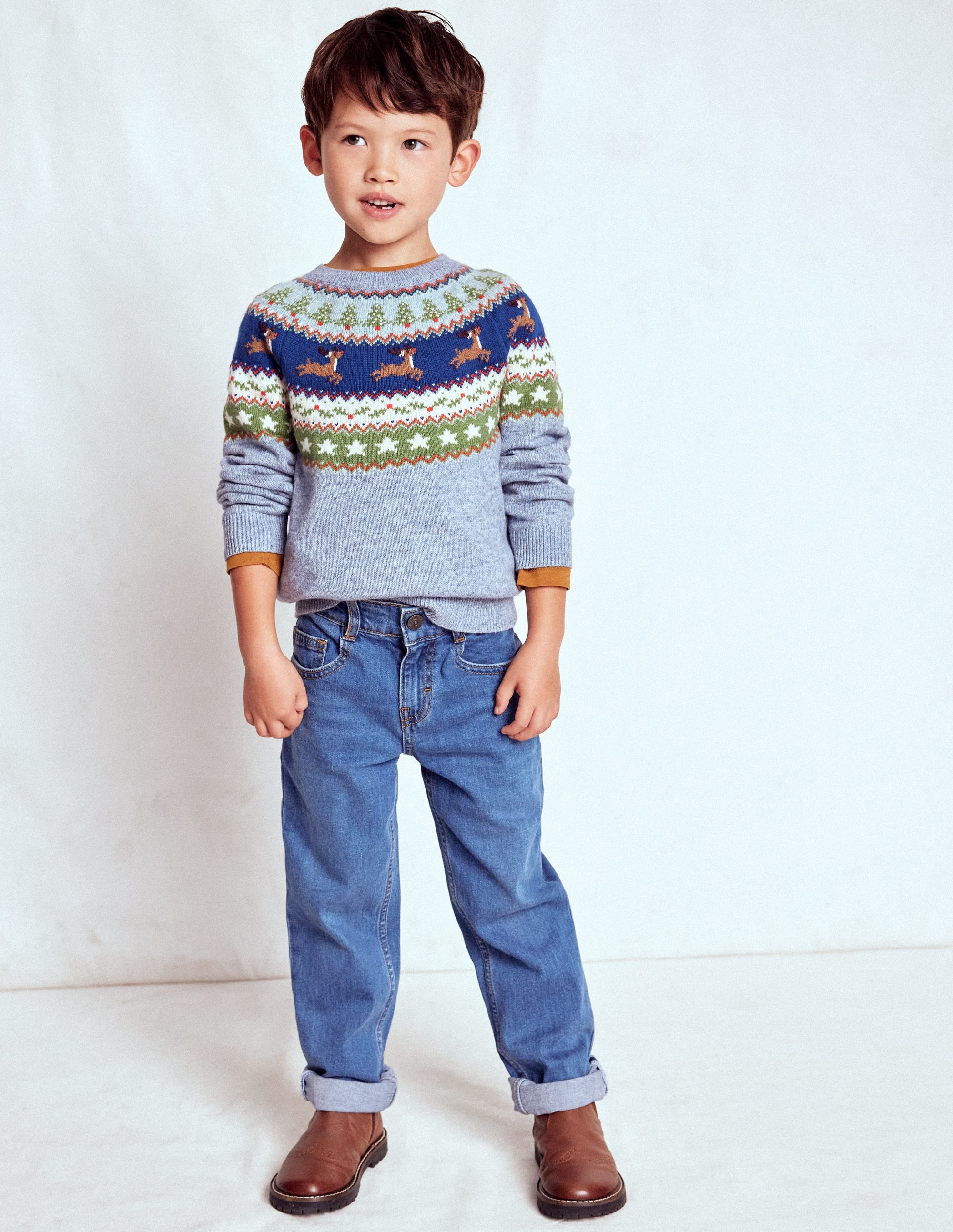 Fair-Isle-Pullover-Gletscherblau Rentier - Image 1