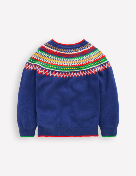 Fair-Isle-Pullover-Saphirblau Bunt