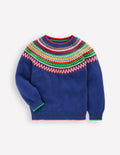 Fair-Isle-Pullover-Saphirblau Bunt