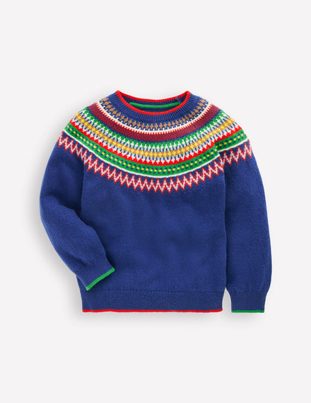 Fair-Isle-Pullover-Saphirblau Bunt