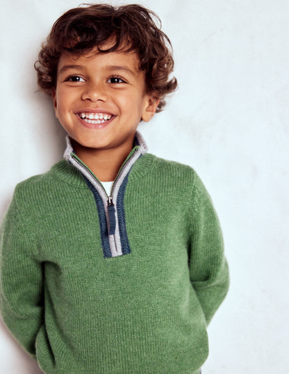 Pull partiellement zippé traditionnel-Vert étang profond-2