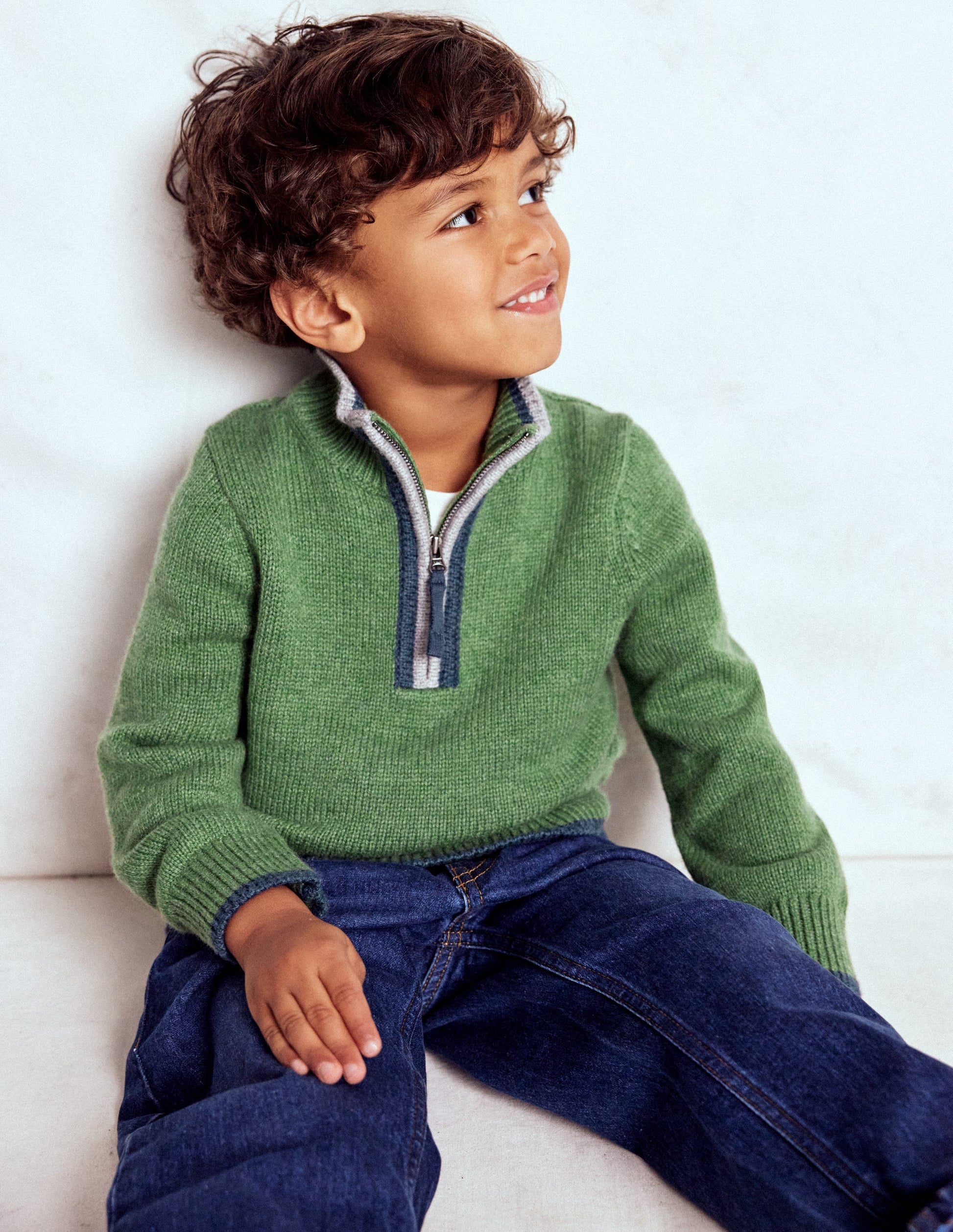 Pull partiellement zippé traditionnel-Vert étang profond-3