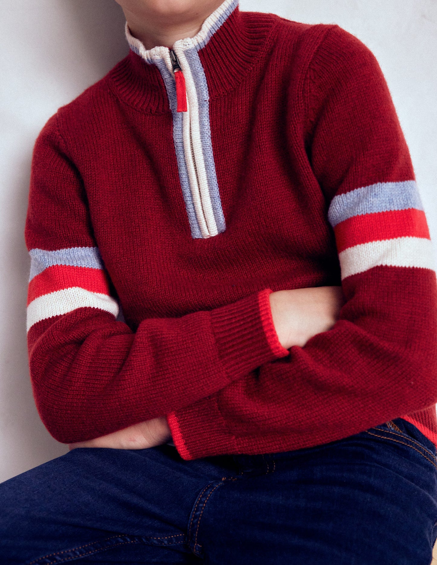 Klassischer Pullover mit halblangem Reißverschluss-Rumba-Rot