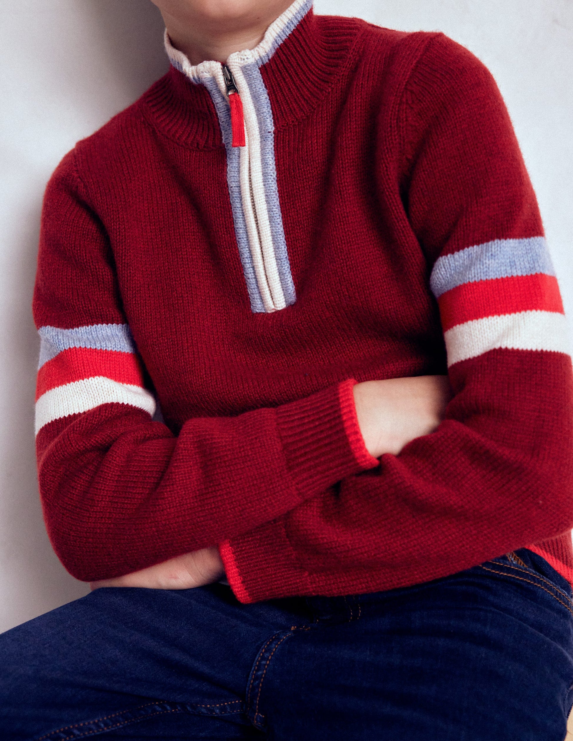 Klassischer Pullover mit halblangem Reißverschluss-Rumba-Rot-2