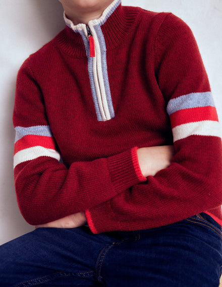 Klassischer Pullover mit halblangem Reißverschluss-Rumba-Rot