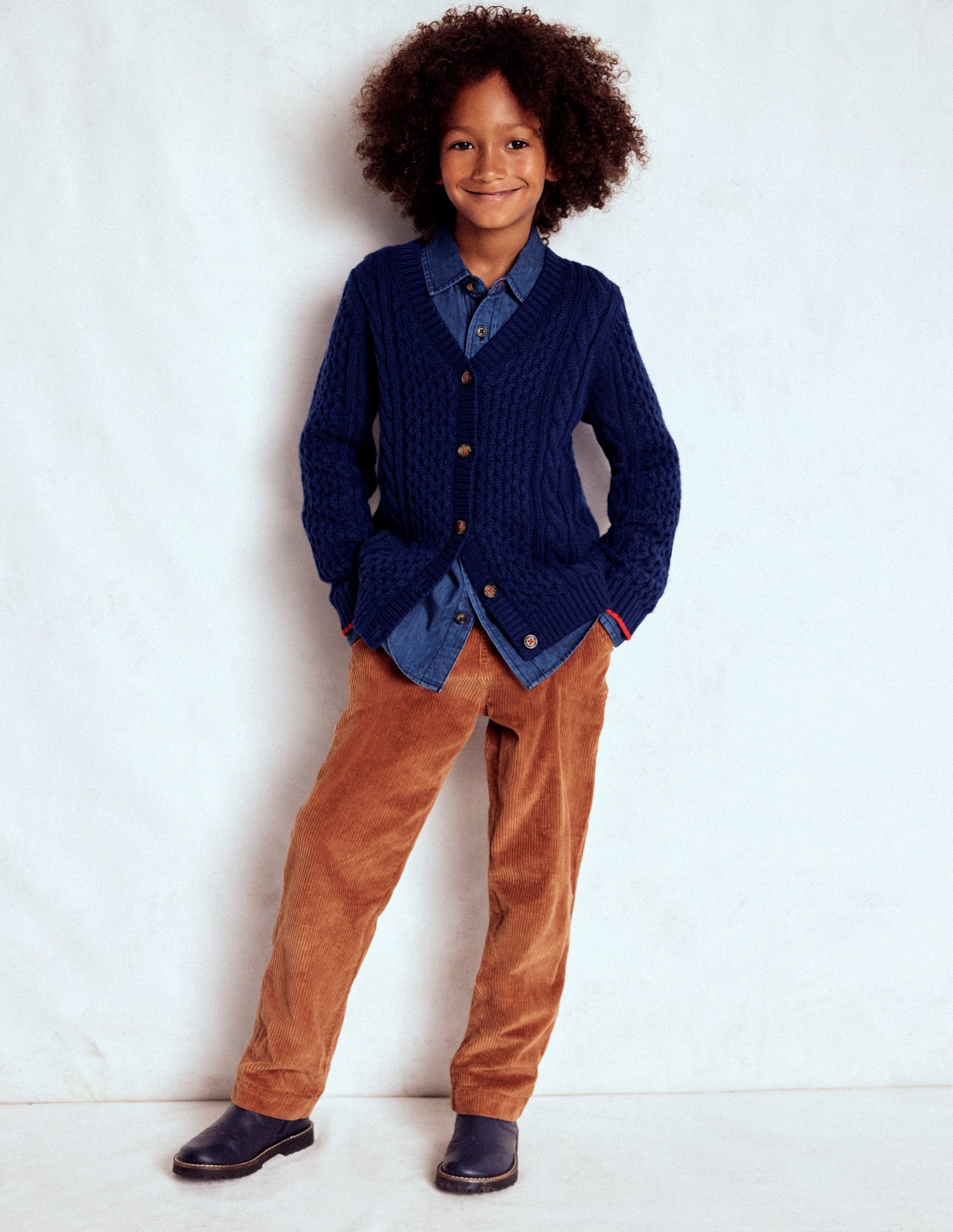 Klassische Strickjacke mit Zopfmuster-Schuluniform-Marineblau-1