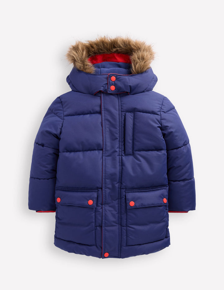 Fleece Lined Padded Coat-Navy