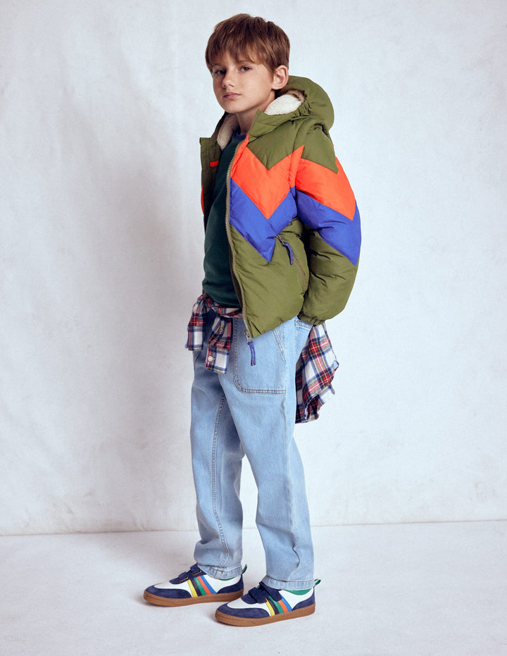 Wattierter 2-in-1-Mantel-Kastanie Chevron