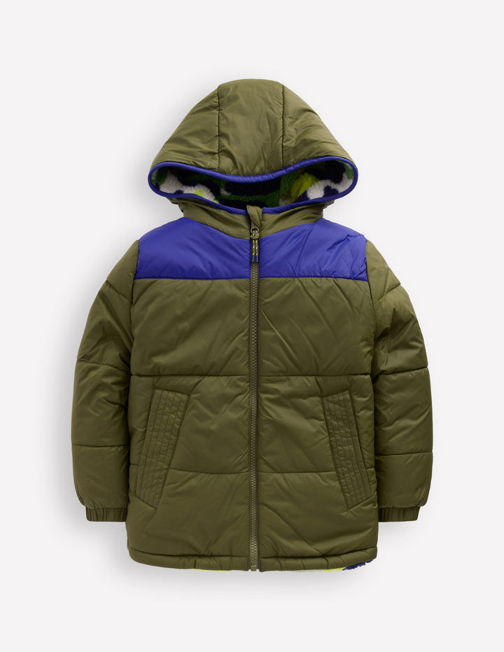 Kuschelige Teddyfelljacke zum Wenden-Grün, Camouflage