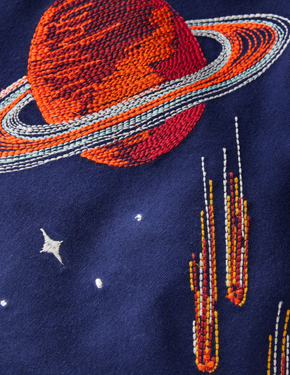 Im Dunkeln leuchtendes T-Shirt mit Superstitch-Mittelalterliches Blau Planeten-3