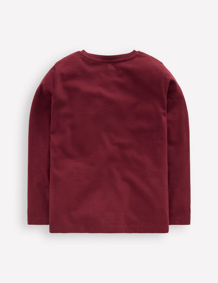 Langarmshirt mit Applikation und Reißverschlussdetail-Portwein Rentier