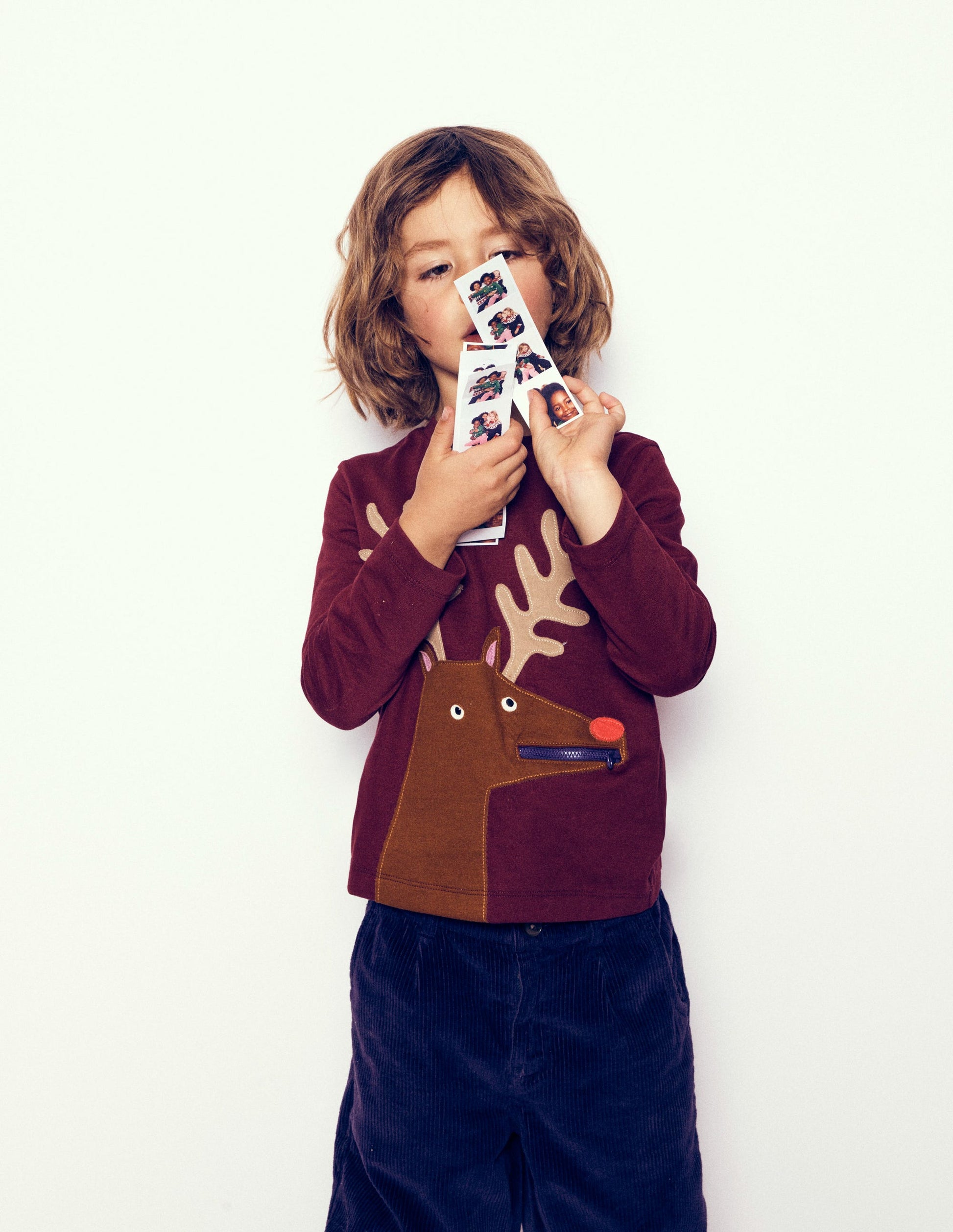 Langarmshirt mit Applikation und Reißverschlussdetail-Portwein Rentier-1