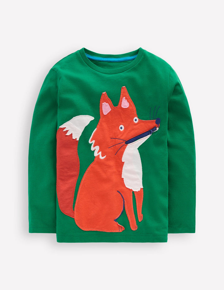 Langarmshirt mit Applikation und Reißverschlussdetail-Schattiges Grün Fuchs