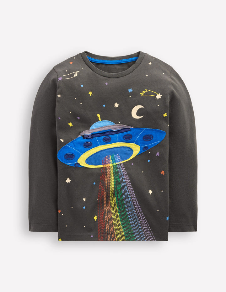 Langarmshirt mit Applikation und Reißverschlussdetail-Phantom UFO