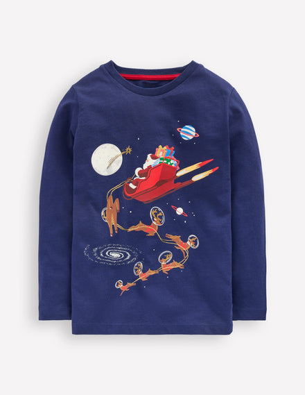 Im Dunkeln leuchtendes Langarmshirt-Weltall Weihnachtsmann