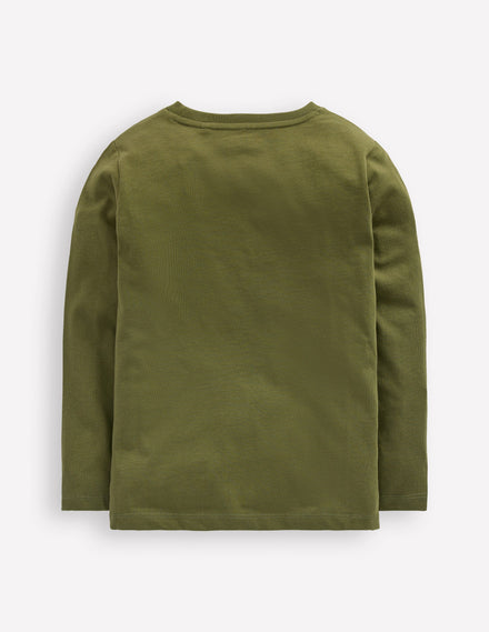 T-shirt phosphorescent à manches longues-Squelettes de dinosaure mousse hivernale