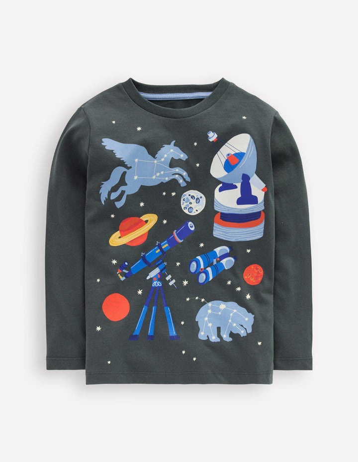 Im Dunkeln leuchtendes Langarmshirt-Rauchgrau Astronomie