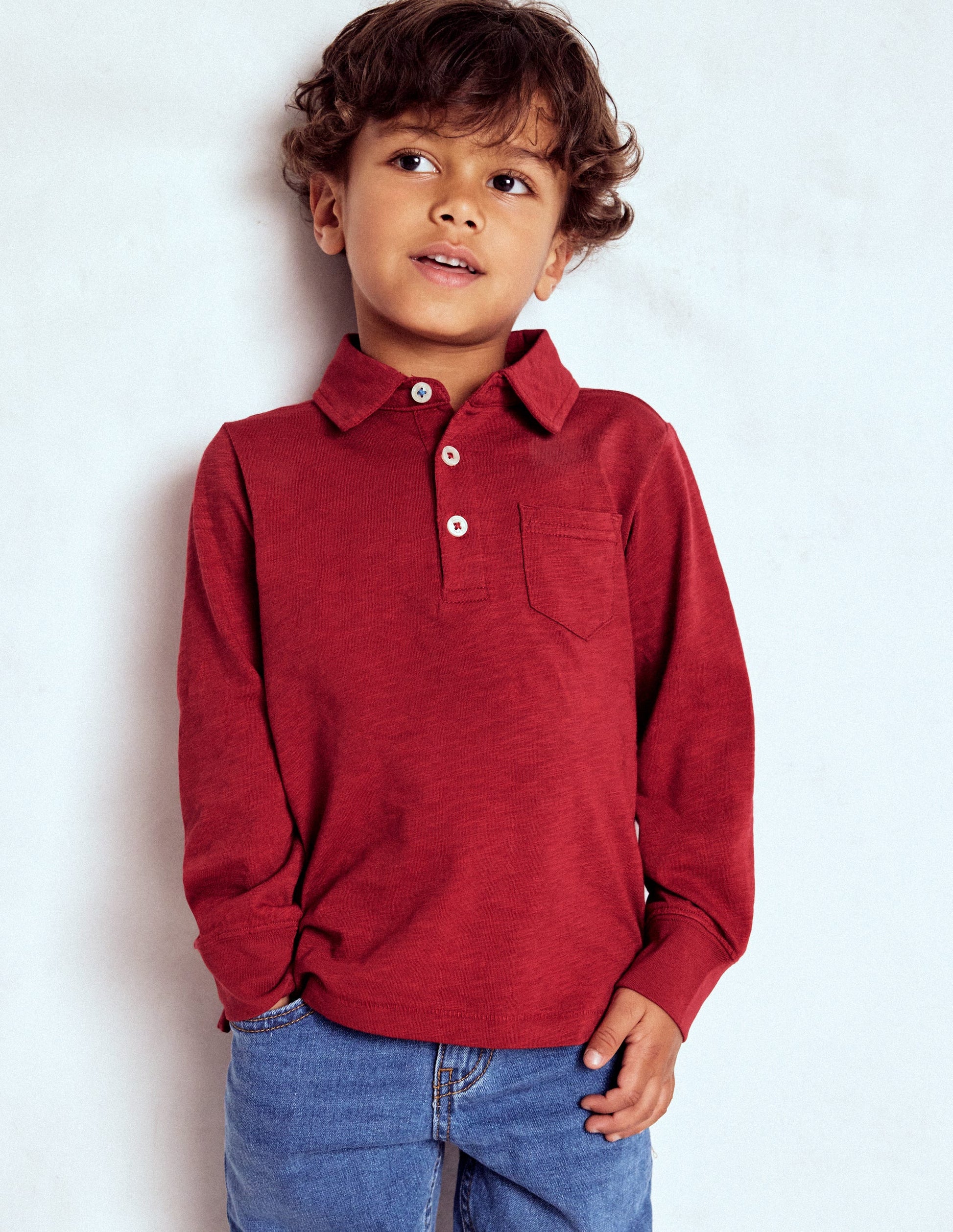 Langärmliges Poloshirt aus Flammgarn-Rot Lakritz-1