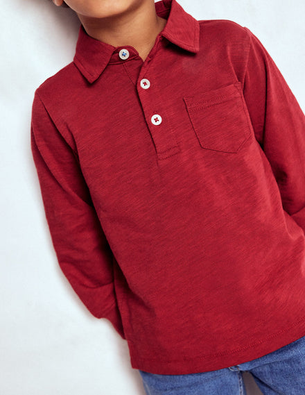 Langärmliges Poloshirt aus Flammgarn-Rot Lakritz