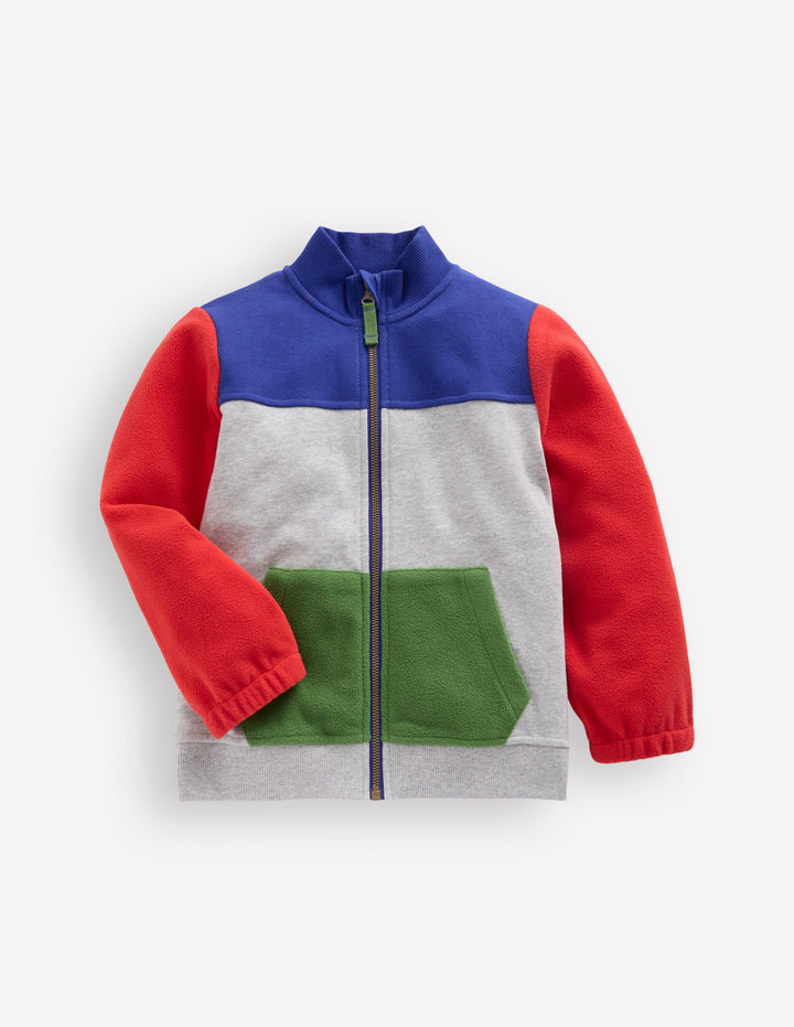 Kuscheliges Sweatshirt mit durchgehendem Reißverschluss-Dunkelgrau, Blockfarben