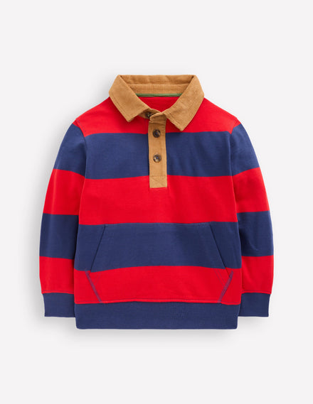 Sweatshirt mit Kragen-Mohnblumenrot/Steuerbordblau